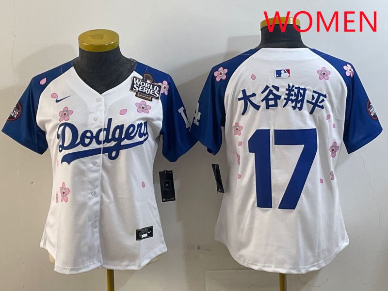 Women Los Angeles Dodgers #17 Ohtani White Blue Sakura Edition 2025 Nike MLB Jersey style 16
